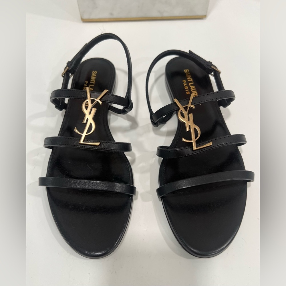 Saint Laurent Cassandra Open Toe Flat Sandals